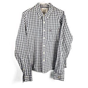 Abercrombie & Fitch Mens XL Button Down Shirt White Navy Plaid Muscle Fit Moose